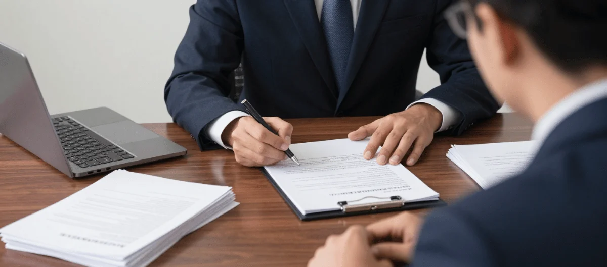 Persona revisando documentos relacionados con un delito continuado de estafa.