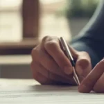 Pareja firmando el acuerdo de separación amistosa sin abogados en casa